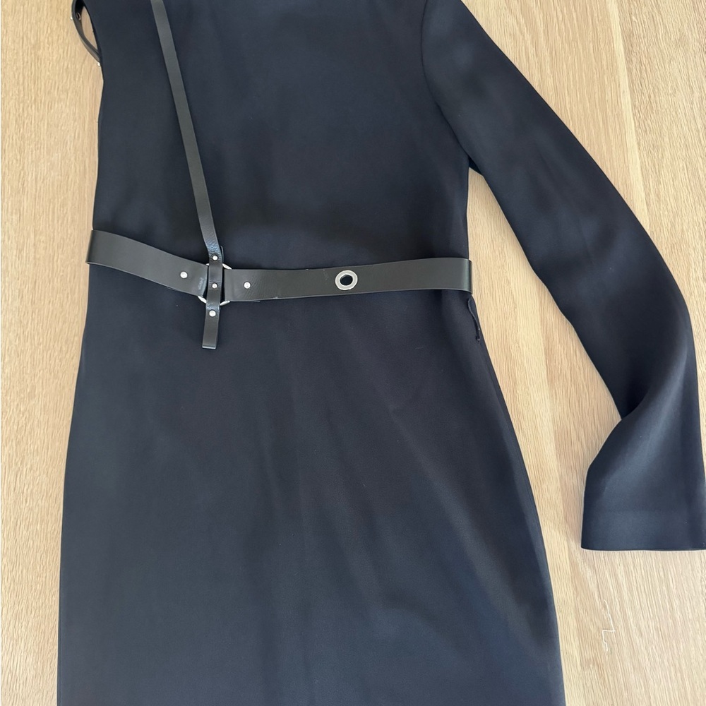 Helmut Lang Blue One Shoulder Long Sleeve Sheath Dress